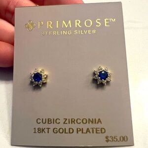 Sterling Silver 18k Gold Plated Earrings w lab Sapphire and rhinestone